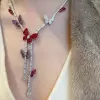 Butterflies White & Pink Sapphire Ruby Delicate Necklace