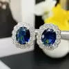 6ctw Oval Cut Sapphire Art Deco Stud Earrings