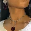 Cushion Cut Ruby Earrings Ring and Necklace Jewelry Set