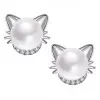 Kitten Design Cultured Pearl Alloy Stud Earrings