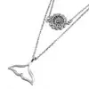 Double Layered Sunflower And Whale Tail Pendant Choker Necklace 