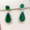 20ctw Halo Pear Cut Emerald Drop Earrings