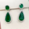 20ctw Halo Pear Cut Emerald Drop Earrings