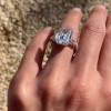 2.5ct Emerald Cut White Sapphire Three-Stone Engagement Ring