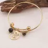 Yellow Gold Tone Bead Charm Bracelet in Stainless Steel