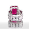 9ct Halo Emerald Cut Synthetic Ruby Engagement Ring
