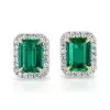 3.55ct Halo Emerald-cut Emerald Stud Earrings