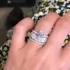 2.2 CT Oval Cut Pavé White Sapphire 925 Sterling Silver Three-Piece Ring Set Oval Halo Eternity Band Brilliant Eternity Band