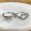 Halo Heart Cut White Sapphire Dainty Wedding Ring Set
