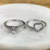 Halo Heart Cut White Sapphire Dainty Wedding Ring Set