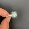 3ct Round Cut White Sapphire Emerald Halo Engagement Ring