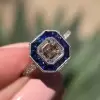 Sapphire Halo Asscher Cut Engagement Ring
