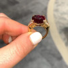 13ct Cushion Cut Ruby Three Stone Engagement Ring