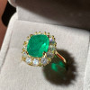 7ct Halo Cushion Cut Emerald Engagement Ring in Gold