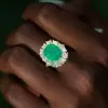 7ct Halo Cushion Cut Emerald Engagement Ring in Gold