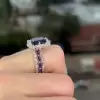 3.8ct Halo Emerald Cut Blue Sapphire 3pcs Bridal Set