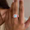 4ct Emerald Cut Aquamarine Pink Halo Cocktail Ring