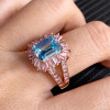 4ct Emerald Cut Aquamarine Pink Halo Cocktail Ring