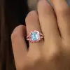 4ct Emerald Cut Aquamarine Pink Halo Cocktail Ring