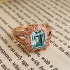 4ct Emerald Cut Aquamarine Pink Halo Cocktail Ring