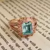 4ct Emerald Cut Aquamarine Pink Halo Cocktail Ring