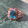 4ct Emerald Cut Aquamarine Pink Halo Cocktail Ring