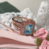 4ct Emerald Cut Aquamarine Pink Halo Cocktail Ring