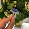 12ct Oval Cut Blue Sapphire Halo Engagement Ring