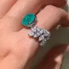 5ct Oval Cut Emerald Leaves Cocktail Ring
