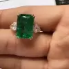 12ct Emerald Cut Emerald Three Stone Engagement Ring