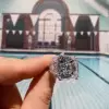 Asscher Cut White Sapphire Engagement Ring with 2 Half-moon Sidestones