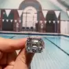 Asscher Cut White Sapphire Engagement Ring with 2 Half-moon Sidestones