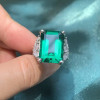 15ct Emerald Cut Emerald Three-Side Vintage Cocktail Ring