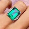 15ct Emerald Cut Emerald Three-Side Vintage Cocktail Ring