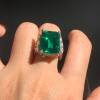 15ct Emerald Cut Emerald Three-Side Vintage Cocktail Ring
