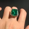 15ct Emerald Cut Emerald Three-Side Vintage Cocktail Ring