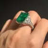 15ct Emerald Cut Emerald Three-Side Vintage Cocktail Ring