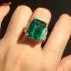 15ct Emerald Cut Emerald Three-Side Vintage Cocktail Ring