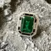 16ct Emerald Cut Double Halo Vintage Cocktail Ring