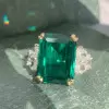 14ct Emerald Cut Green Sapphire Cluster Engagement Ring