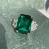14ct Emerald Cut Green Sapphire Cluster Engagement Ring