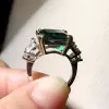 14ct Emerald Cut Green Sapphire Cluster Engagement Ring