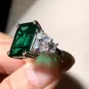 14ct Emerald Cut Green Sapphire Cluster Engagement Ring