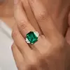 14ct Emerald Cut Green Sapphire Cluster Engagement Ring
