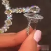 9.3ct Halo Oval Cut White Sapphire Engagement Ring