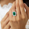 8.4ct Emerald Cut Green Sapphire Halo Engagement Ring