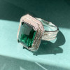 8.4ct Emerald Cut Green Sapphire Halo Engagement Ring