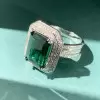 8.4ct Emerald Cut Green Sapphire Halo Engagement Ring