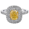 2.03ct Double Halo Cushion Cut Yellow Sapphire Engagement Ring
