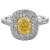 2.03ct Double Halo Cushion Cut Yellow Sapphire Engagement Ring